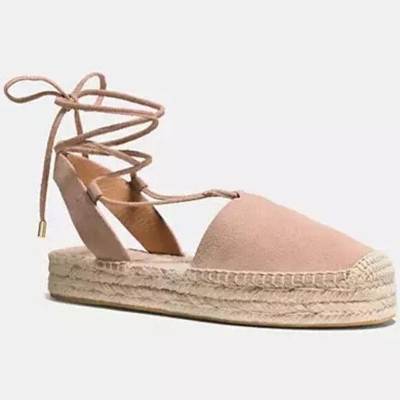 NWT COACH Rita Beechwood Suede Tan Espadrille Lace Up Closed Toe Sandals Size 9M - Picture 2 of 5